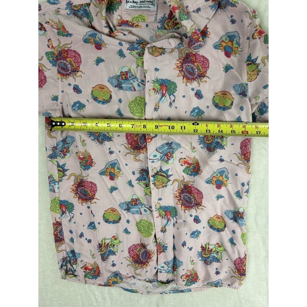 Rick and Morty Shirt Mens Small Pink Button Up Adult Swim Camp - Picture 4 of 8